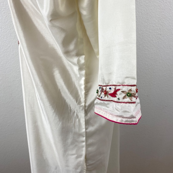 Vintage Ethnic White Embroidered Tunic Medium Mirrors Poly Boho Festival Party - Picture 5 of 9